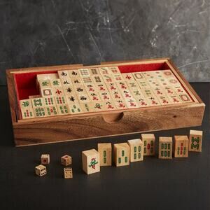 NEW Mahjong Set w/ Case Mango Wood Wooden Tile Game Chinese Domino Adult